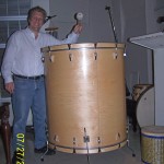 John Sawoski at East West Studios, taking a break to play the world's largest floor tom.